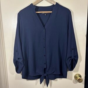 Supply & Demand Navy Tie Front Blouse Size M